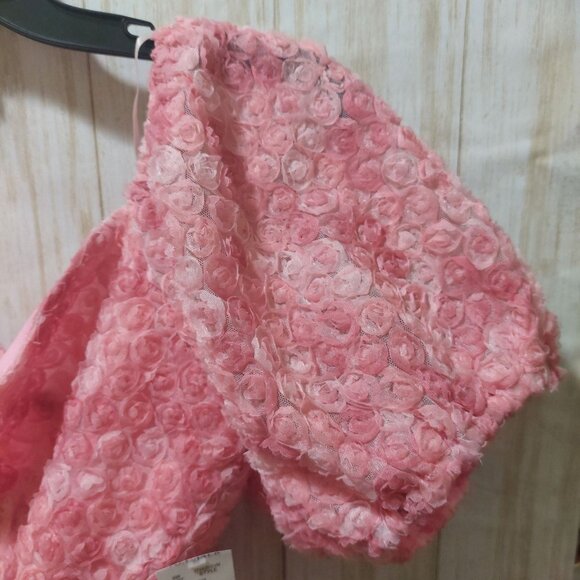 NWT Le Lis Pink Puff Sleeve Floral Crop Top W/ Textured Rose Design Large - Picture 6 of 11